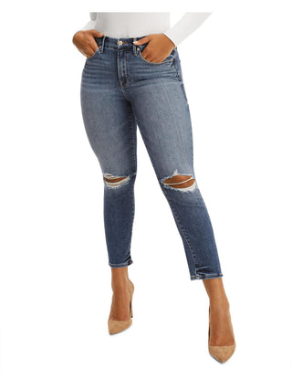 Calça jeans feminina Good American preta de cintura alta com estampa Stovepipe, tamanho M