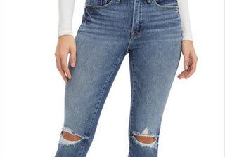 Calça jeans feminina Good American preta de cintura alta com estampa Stovepipe, tamanho M