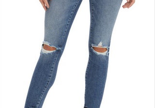 Calça jeans feminina Good American preta de cintura alta com estampa Stovepipe, tamanho M