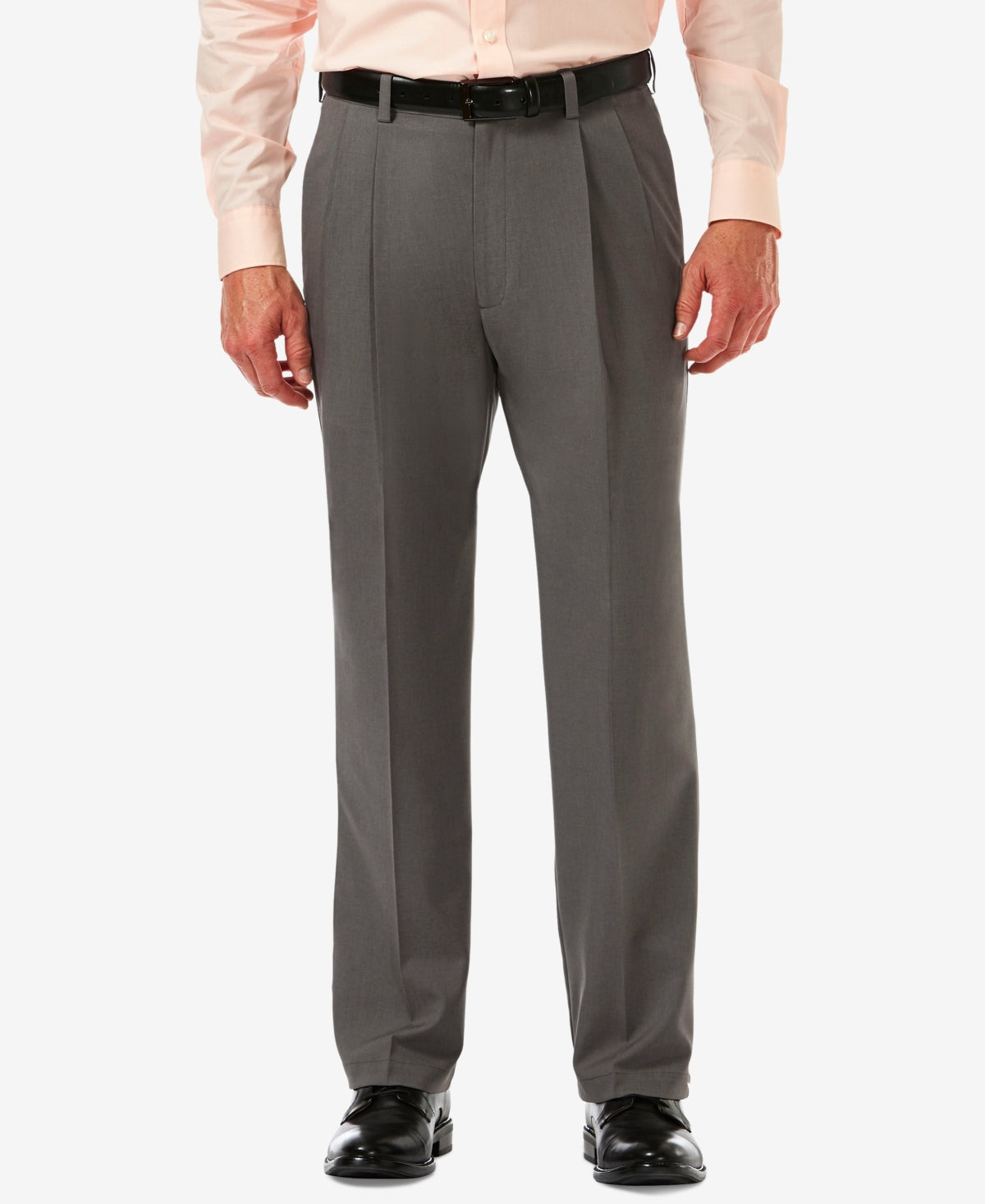 Calça social Haggar Cool 18 Pro Classic Fit, cintura expansível, plissada, elástica, tamanho cinza, 42x29
