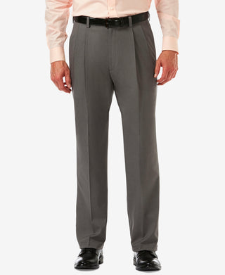 Calça social Haggar Cool 18 Pro Classic Fit, cintura expansível, plissada, elástica, tamanho cinza, 42x29