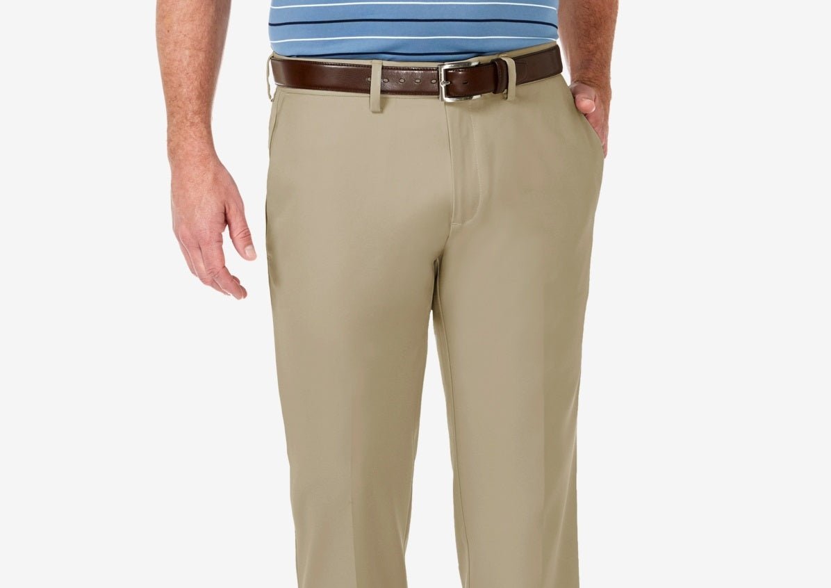 Calça social Haggar Cool 18 Pro Stretch Straight Fit com frente plana e tamanho 34x29 para homem