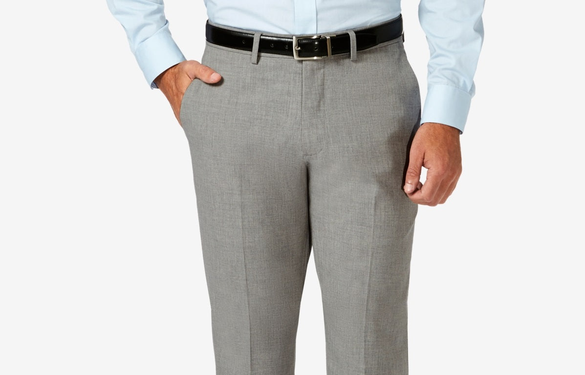 Calça social Haggar masculina slim fit com elasticidade em 4 direções e frente plana, cinza, tamanho 32x32