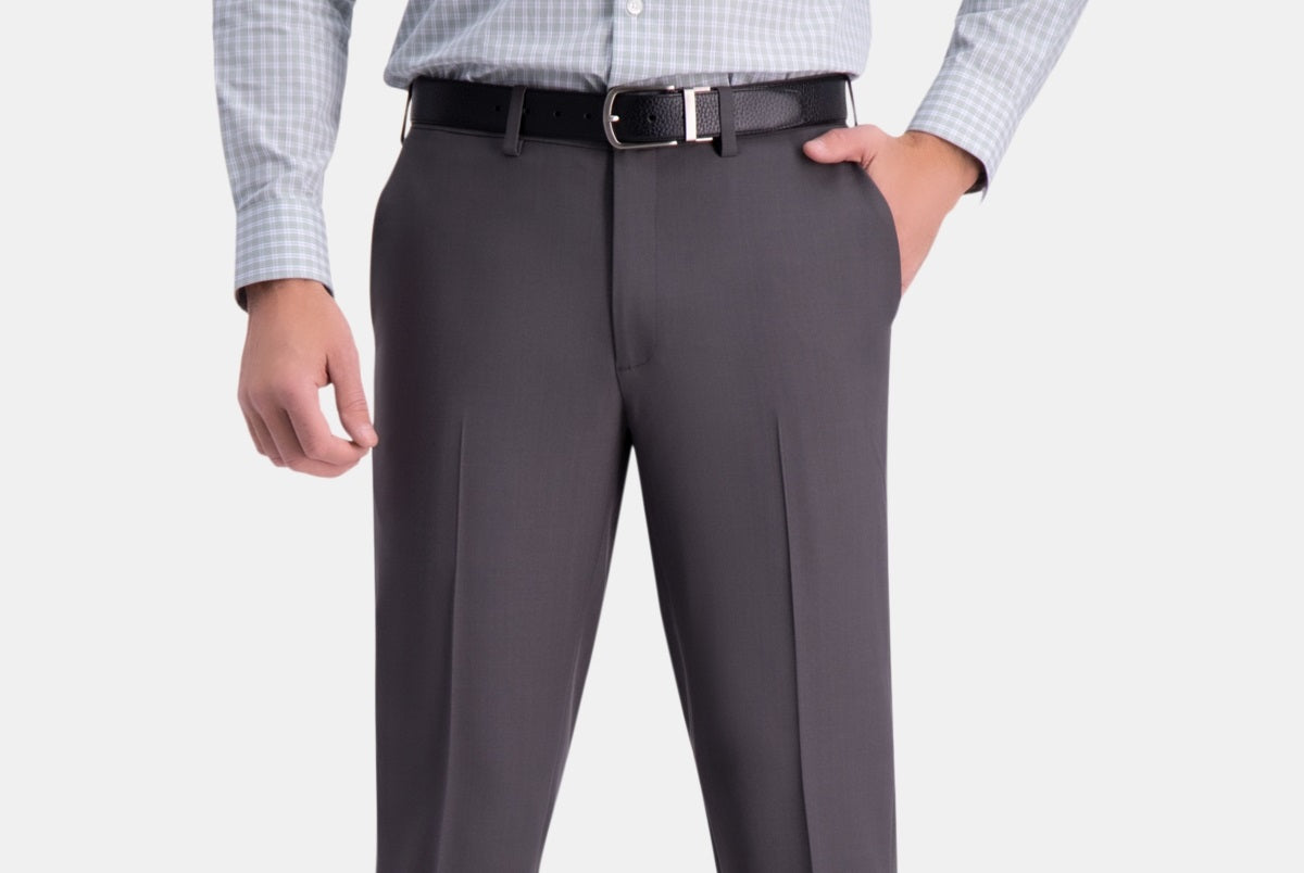 Calça social Haggar masculina Premium Comfort Slim Fit Performance Stretch com frente plana, cinza, tamanho 34x30