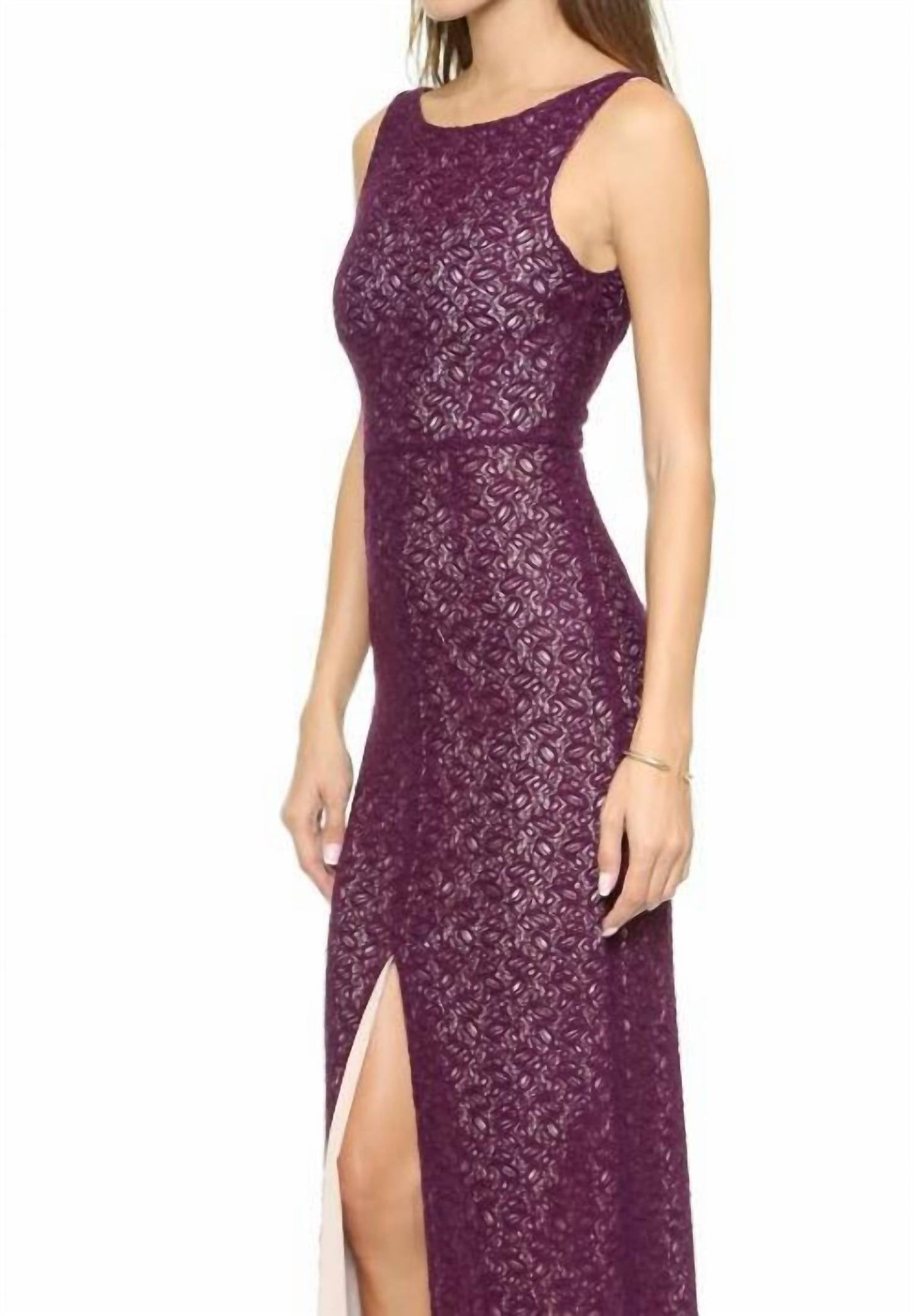 Alice + Olivia - Lace Overlay Front Slit Long Mermaid Dress