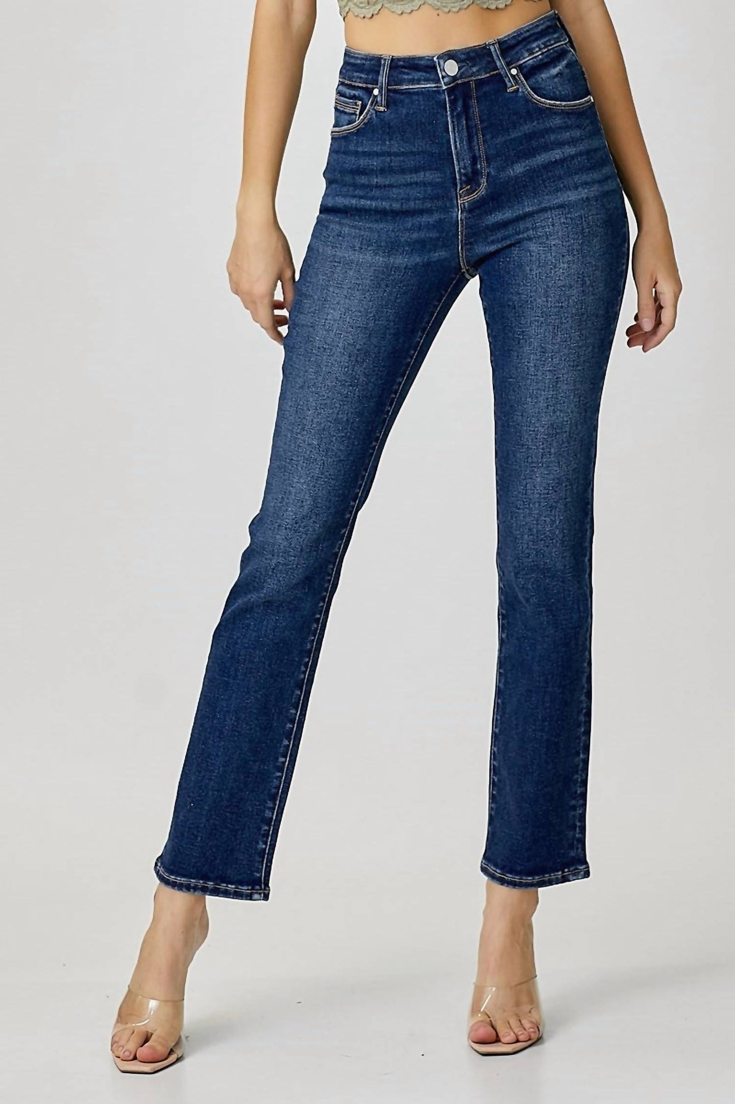 Risen - Mid Rise Ankle Straight Slim Jeans
