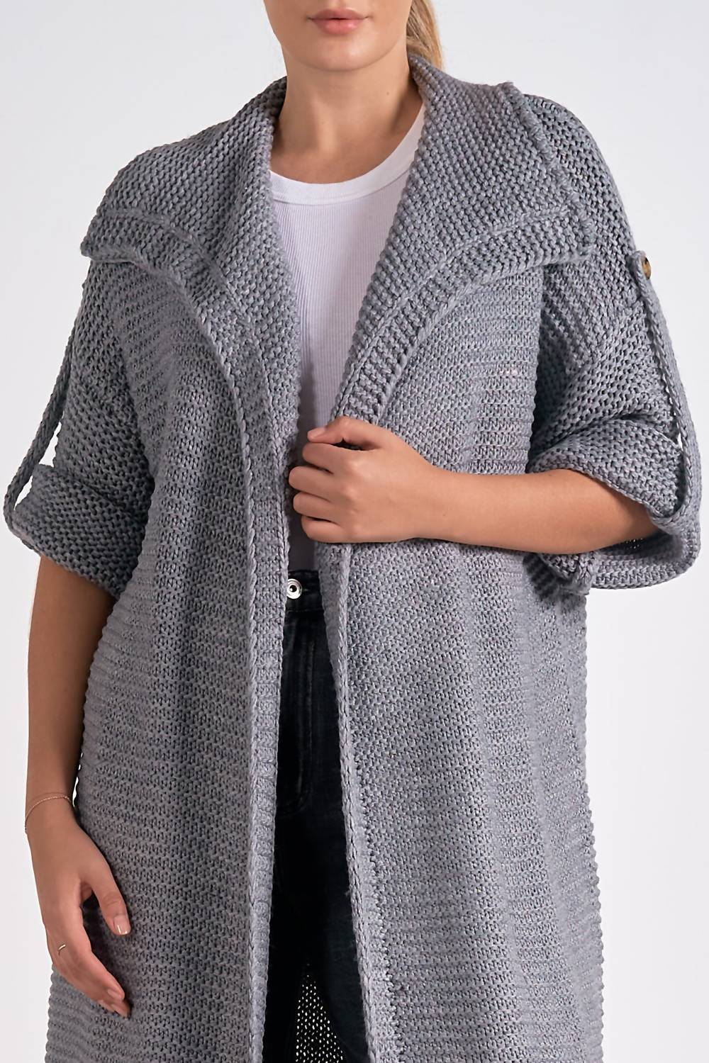 Elan - 3/4 Sleeve Cozy Cardigan Sweater