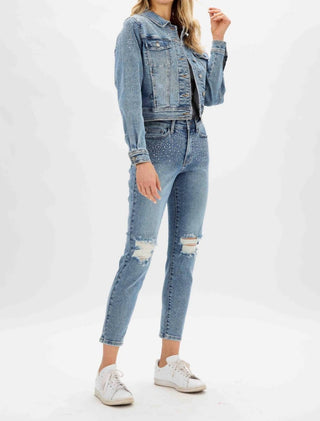 Judy Blue - Calça jeans slim com cintura alta e strass