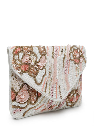 Treasure Jewels - Bolsa clutch feminina com contas em tons de pêssego