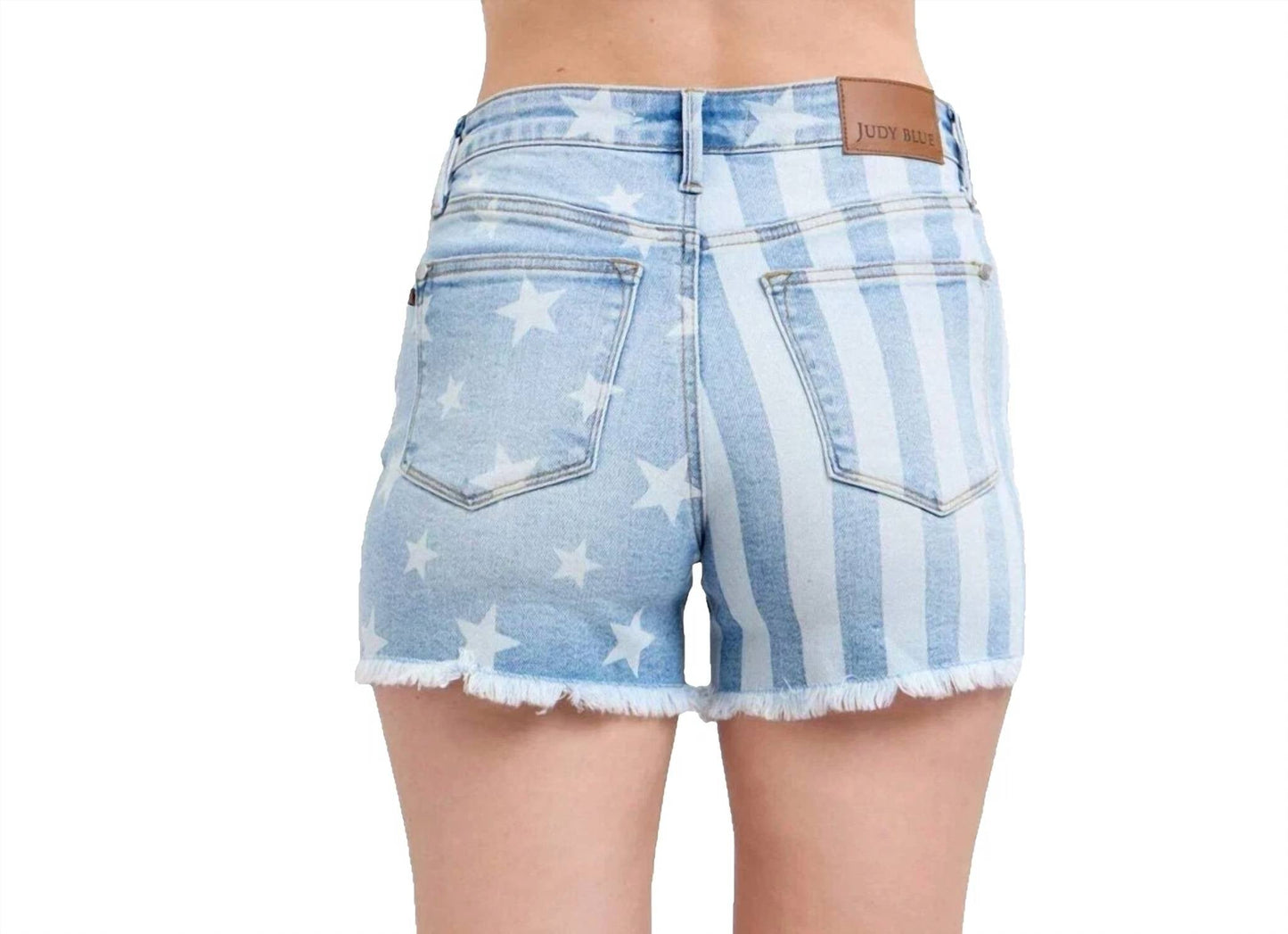 Judy Blue - Mid Rise Stars & Stripes Bleach Denim Short