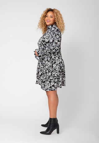 Vestido de manga comprida floral Bianca feminino Leota, preto, tamanho 2X