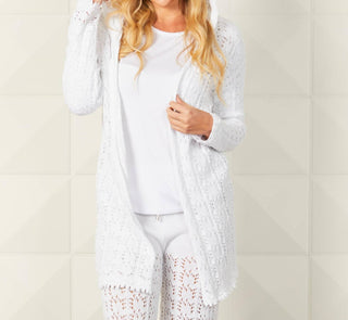French Kyss - Cardigan longo com capuz em crochê
