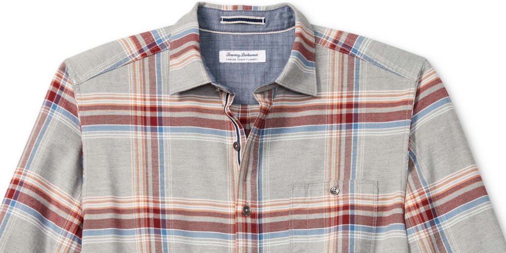 Camisa xadrez masculina Tommy Bahama Canyon Beach Montara com botões, preta, tamanho pequeno