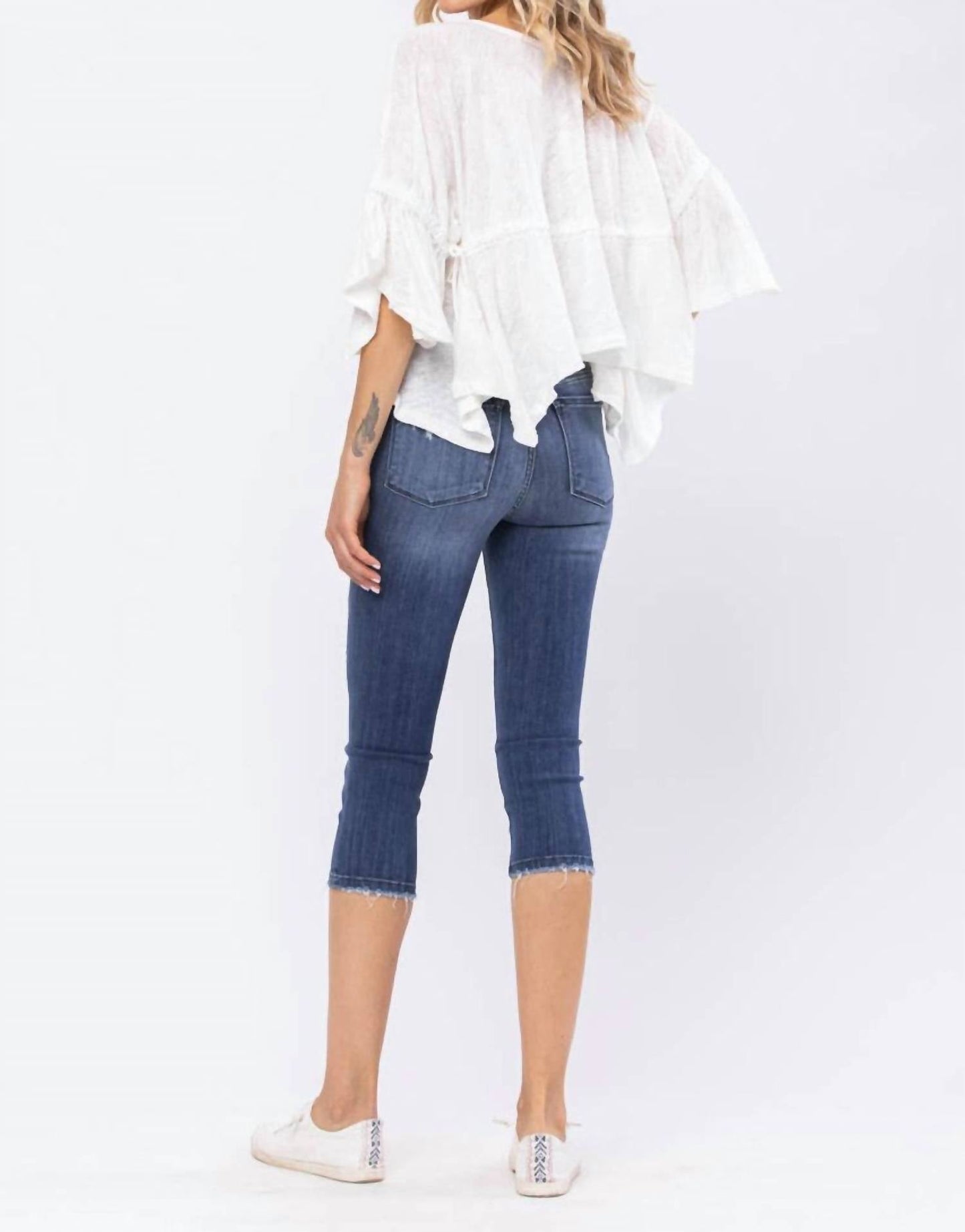 Judy Blue - Mid-rise Contrast Patch Skinny Capri Jeans - Plus Size
