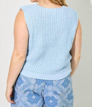 Baevely By Wellmade - Colete Plus Size Powder Sky em Tricô