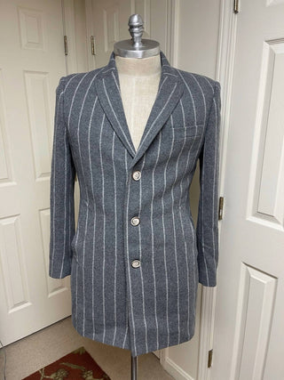 Tallia - Men's Slim Fit Striped Print Veracruz Wool Blend Overcoat