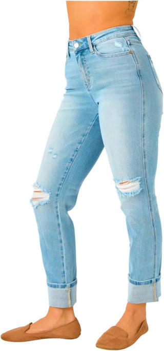 Judy Blue - Calça jeans boyfriend com bolso em estrela e cintura média