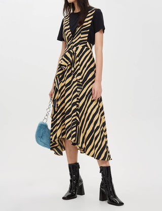 Topshop - Vestido avental listrado com estampa de zebra e decote em V
