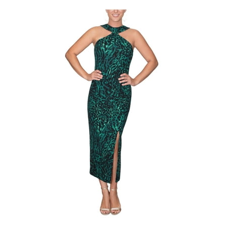 womens-green-animal-print-sleeveless-tea-length-party-dress