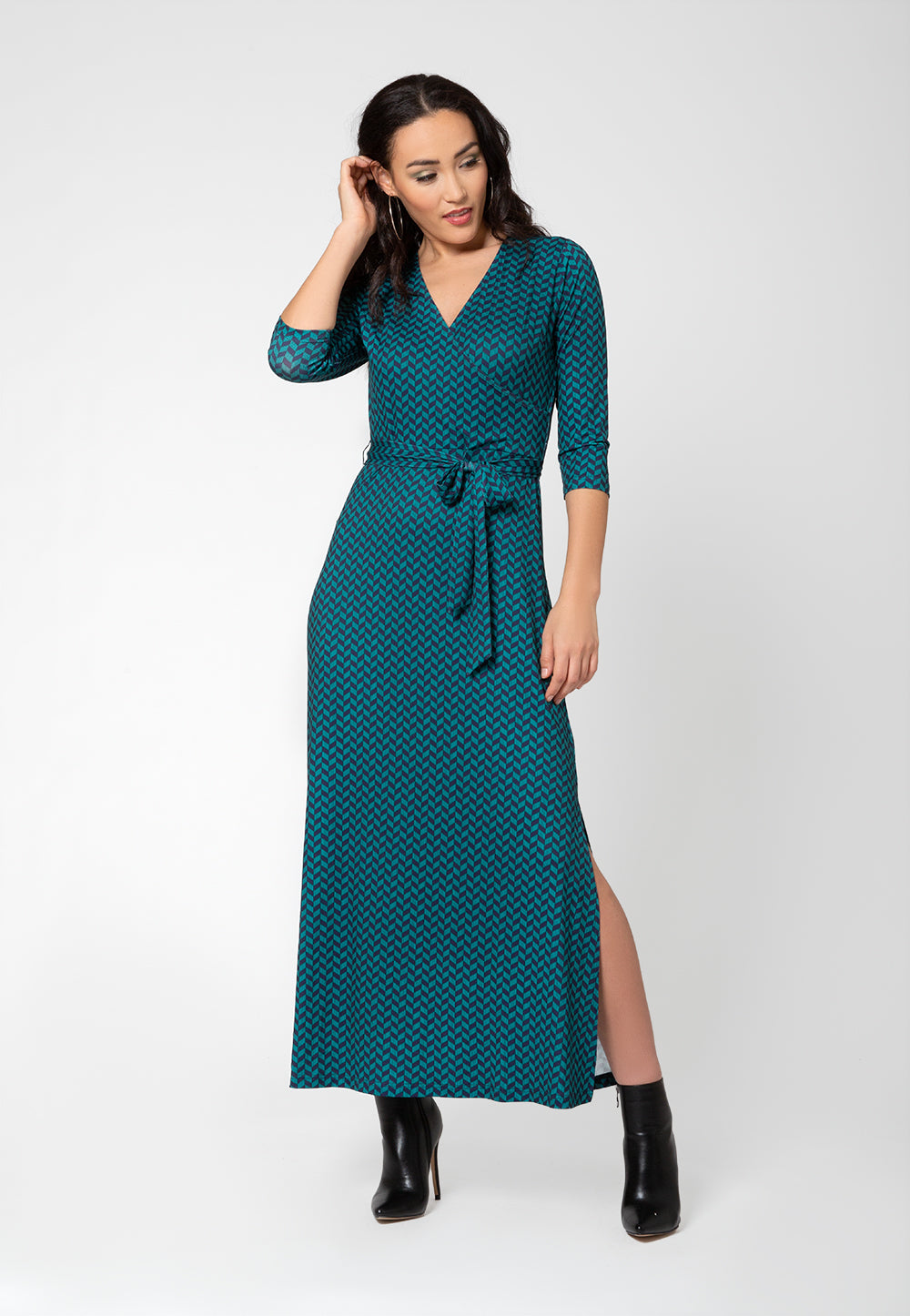 Vestido longo feminino Leota Perfect Wrap azul tamanho M