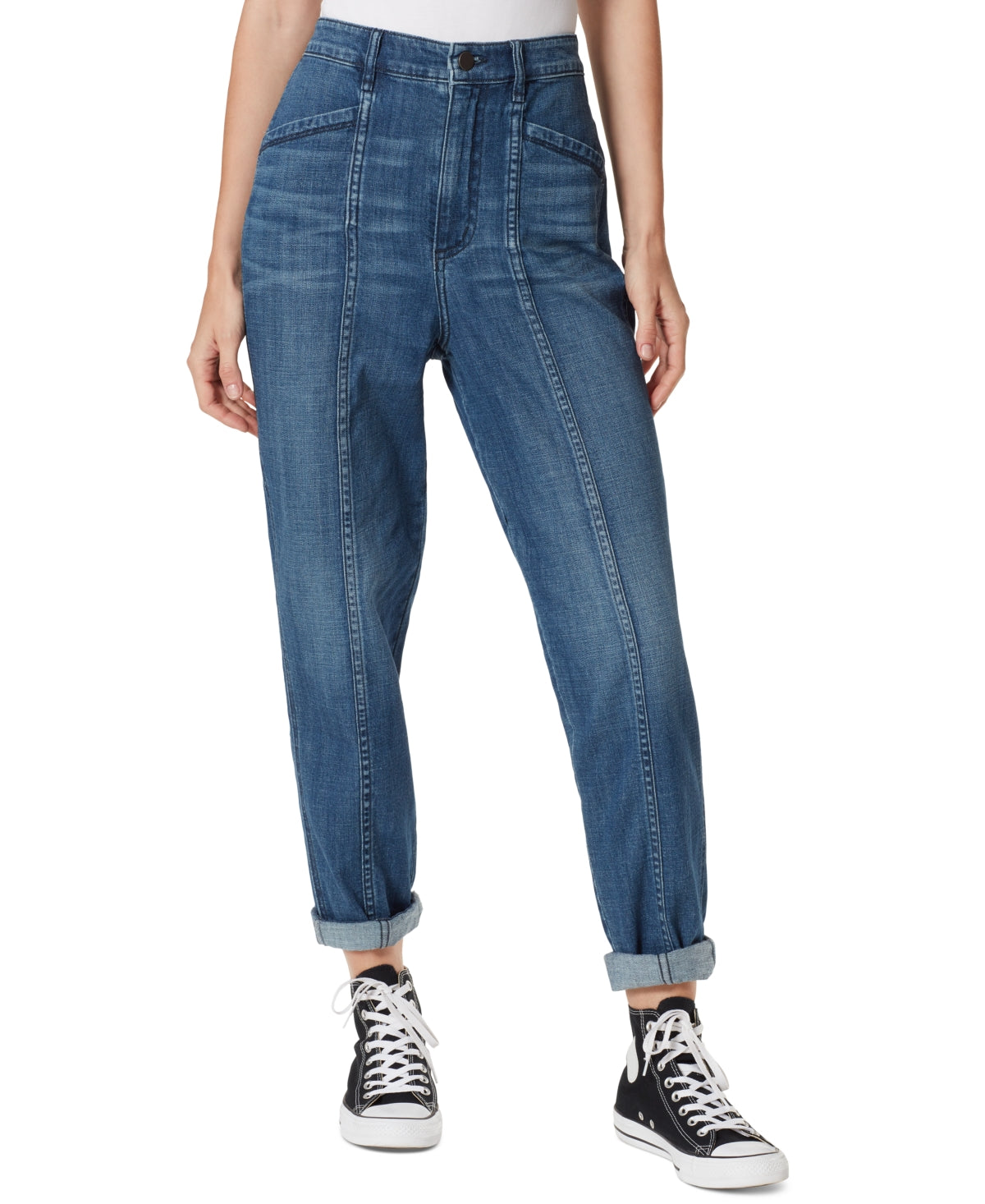 Calça jeans feminina desfiada, afunilada, cintura alta, azul, tamanho 30