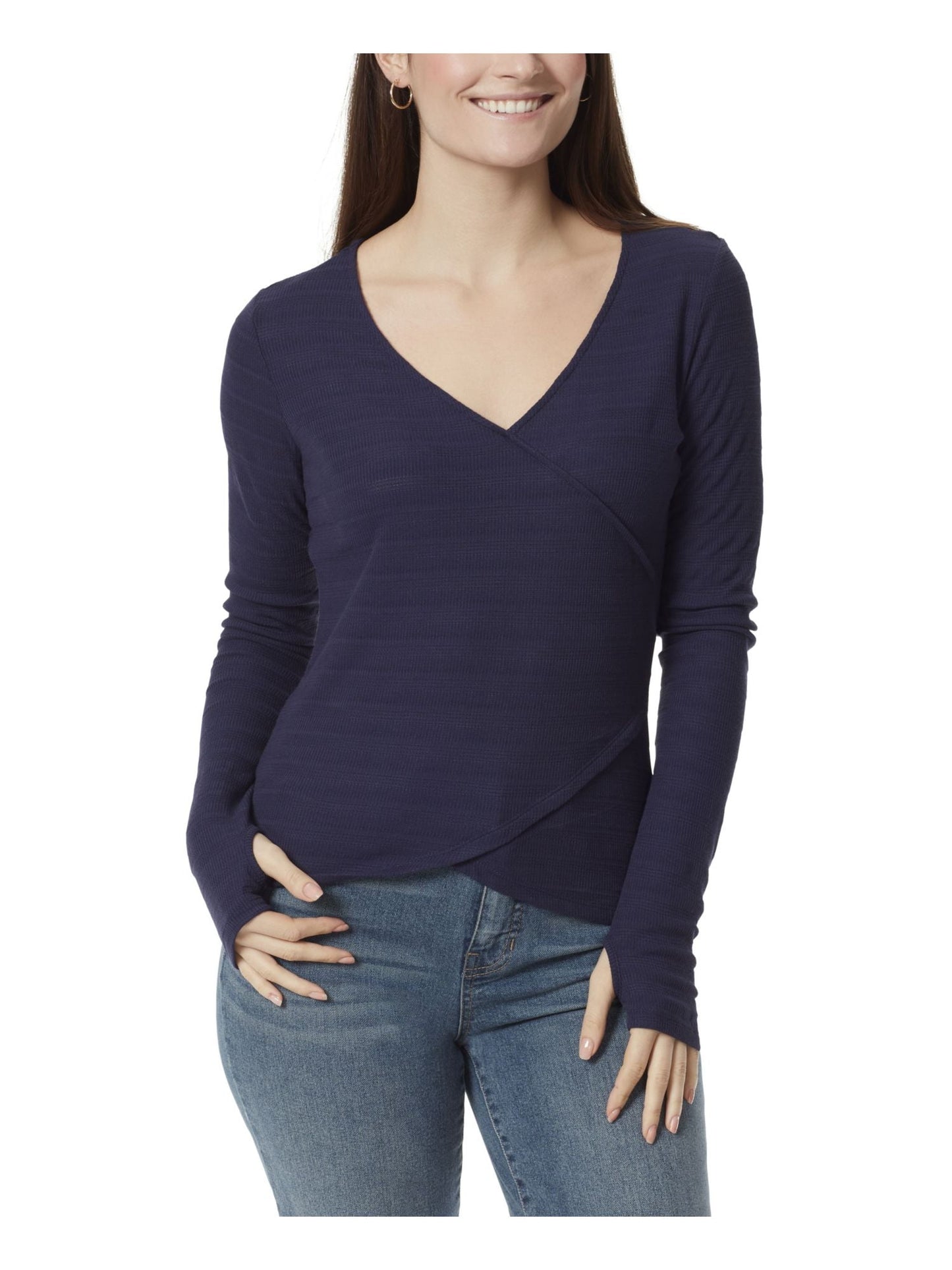 Blusa feminina Anne Klein Koney Ballet manga comprida com estampa de envelope falso, azul, tamanho médio