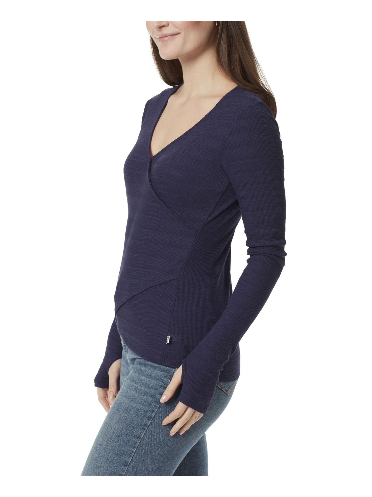 Blusa feminina Anne Klein Koney Ballet manga comprida com estampa de envelope falso, azul, tamanho médio