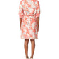 Vestido moletom feminino Anne Klein com bolsos elásticos, cordão na cintura, acabamento canelado, estampado, manga cotovelo, gola canoa, comprimento até o joelho, vermelho, tamanho grande