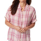 Blusa feminina Gloria Vanderbilt xadrez plissada com botões nas costas, rosa, tamanho pequeno