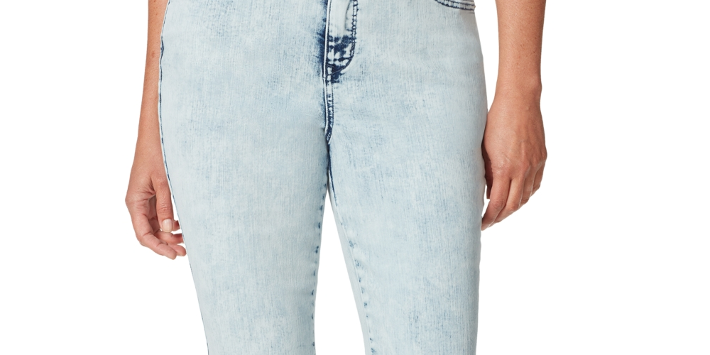 Calça jeans feminina Gloria Vanderbilt com zíper e bolsos, bainha crua, lavagem ácida, perna reta, azul, tamanho 14
