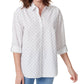 Blusa feminina Gloria Vanderbilt Amanda com bolinhas, ajuste relaxado, botões, branca, tamanho médio