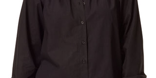 Blusa feminina Anne Klein Jo Popeline com gola plissada, preta, tamanho pequeno