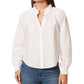 Camisa feminina Anne Klein Jo Cotton com botões frontais, branca, tamanho pequeno