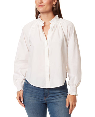 Camisa feminina Anne Klein Jo Cotton com botões frontais, branca, tamanho pequeno