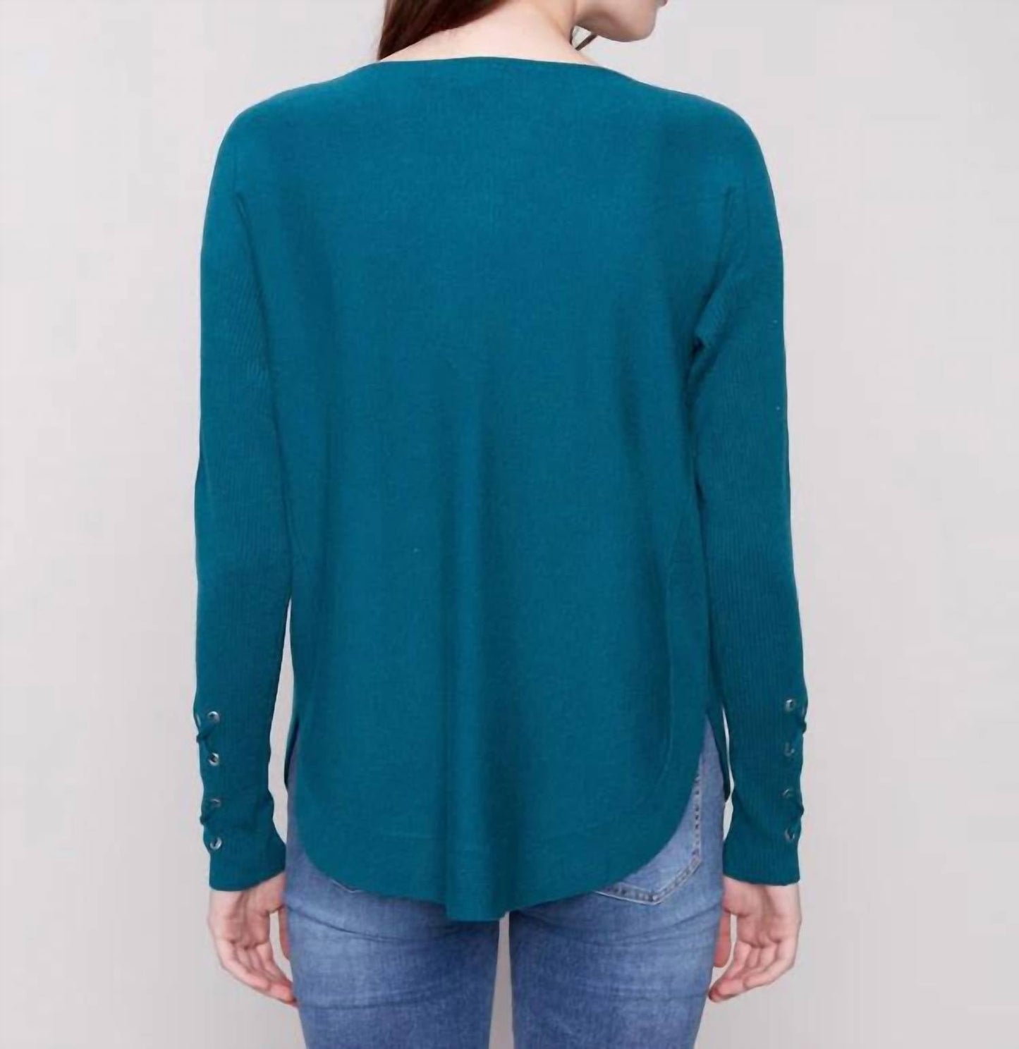 Charlie B - Lace Up Cuffs Knit Sweater