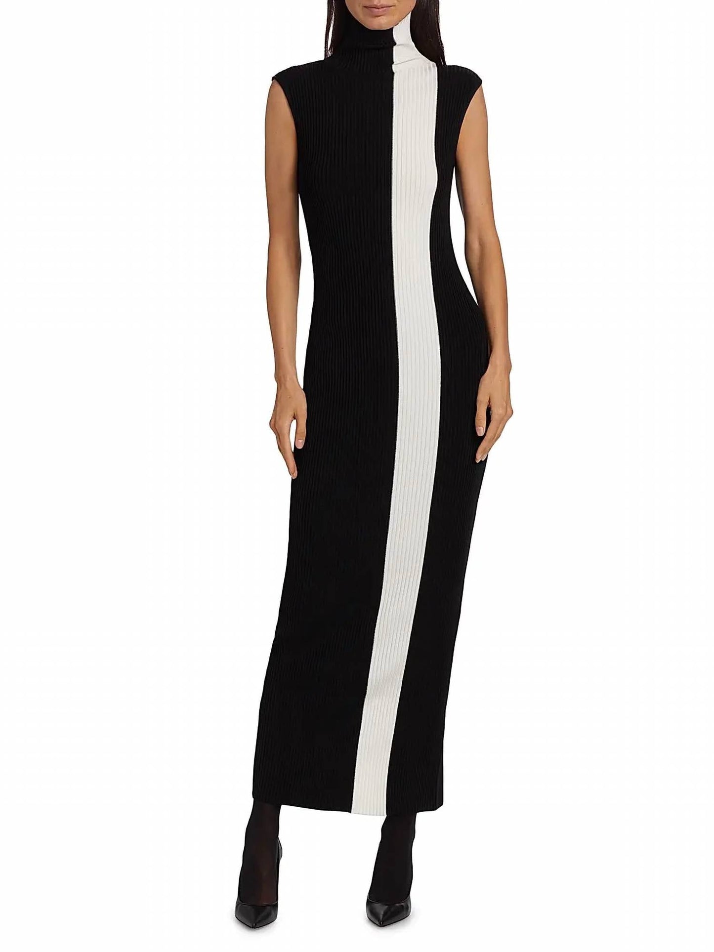 Nonchalant Label - Estella Rib Knit Striped Sleeveless Column Maxi Dress