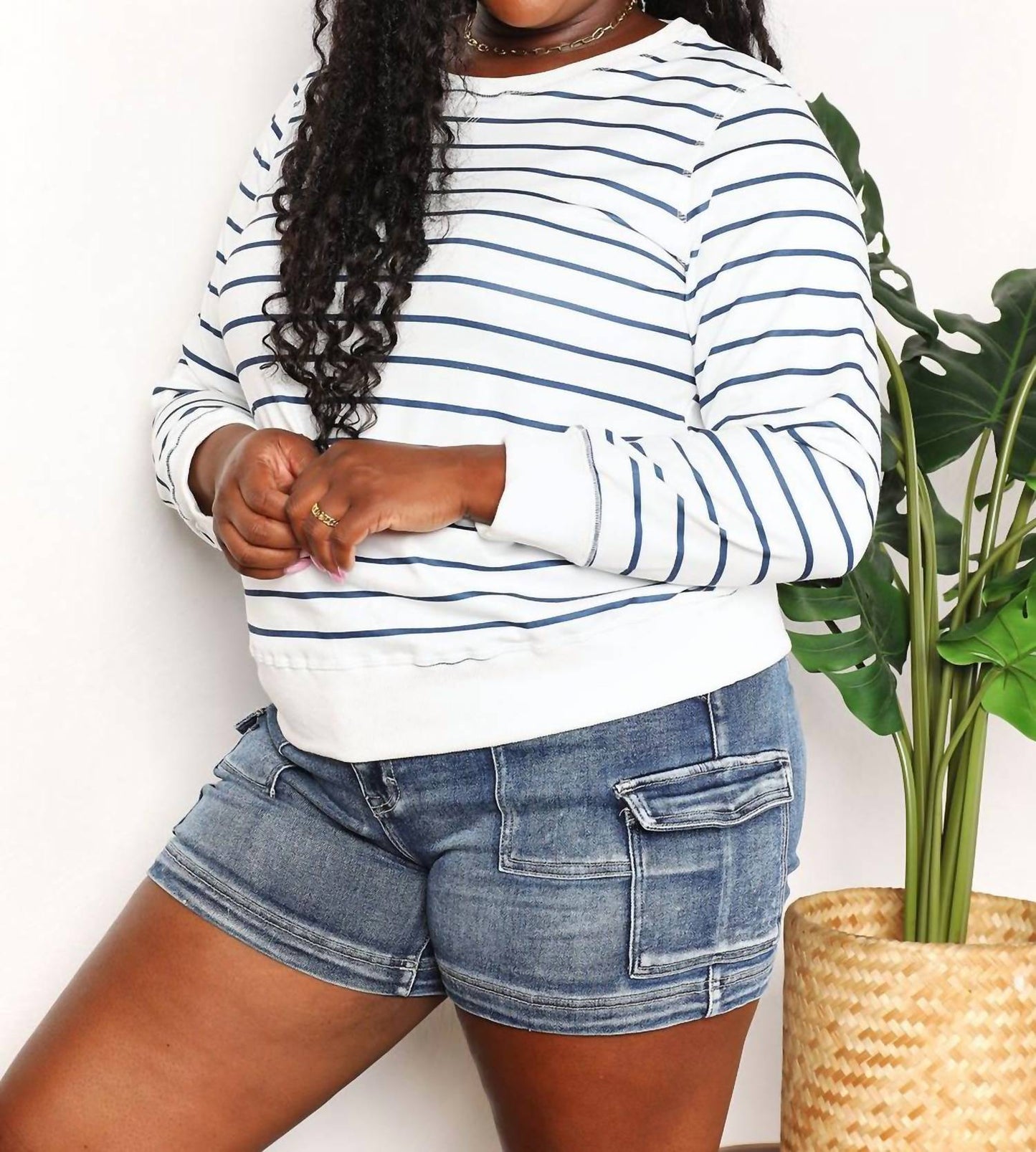 Double Take - Striped Long Sleeve Round Neck Top