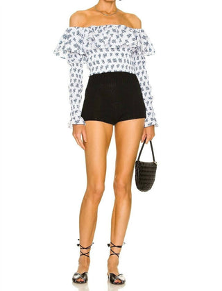 Caroline Constas - Blusa Lydia com estampa floral e ombros de fora, mangas compridas