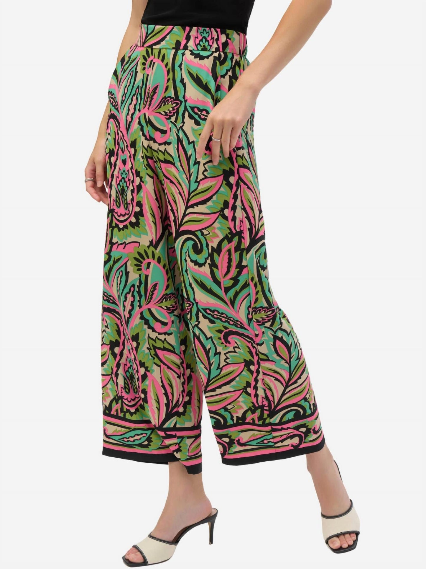 Joseph Ribkoff - Woven Paisley Print Wide-Leg Pants