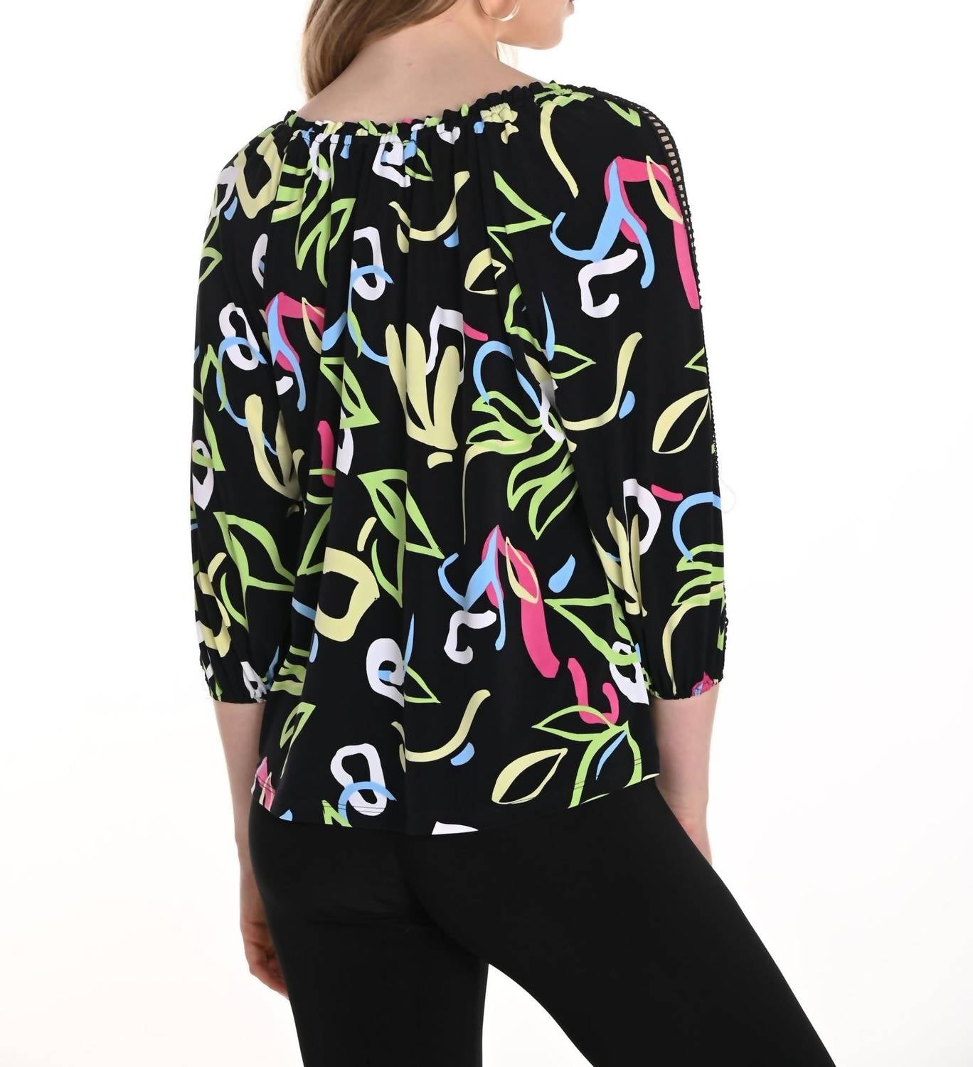 Frank Lyman - Frank Lyman Black/Multi Abstract Print Top Style 256190
