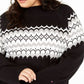 Tommy Hilfiger Suéter feminino plus size Fair Isle com gola alta, preto, tamanho 3X