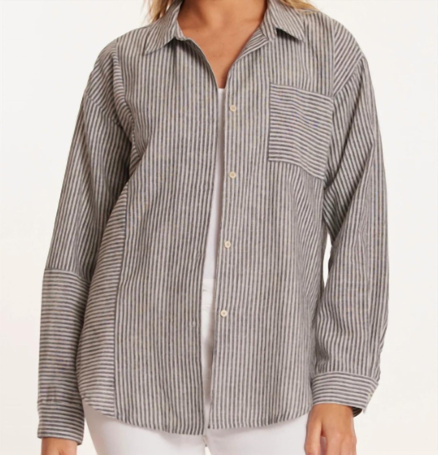 Mododoc - Long Sleeve Oversize Mix Media Shirt