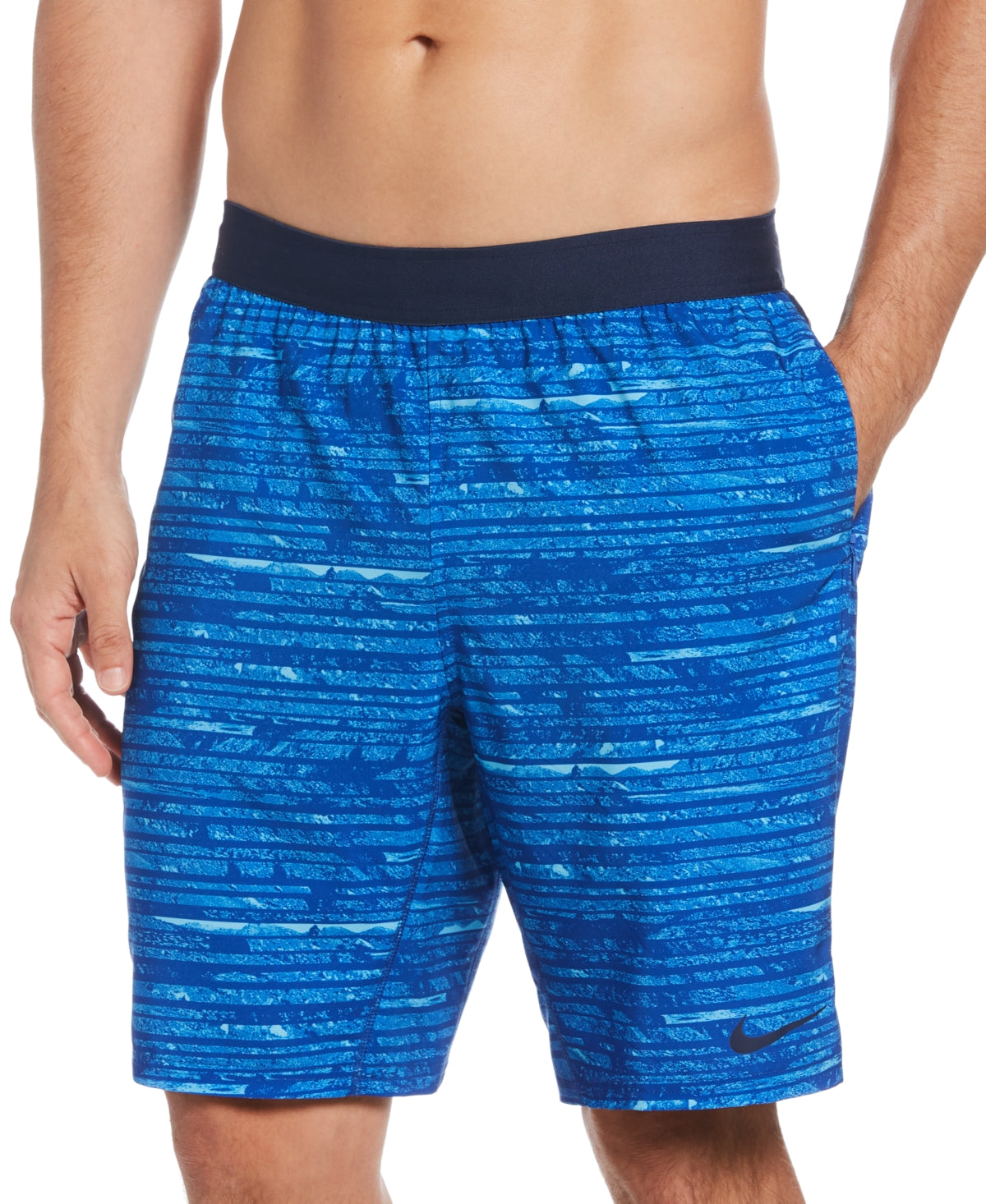 Calção de banho Nike Oxidized Stripe 9 masculino, azul, tamanho pequeno