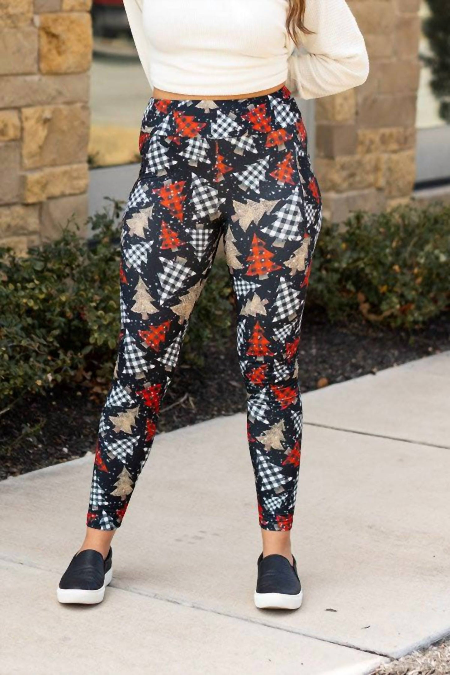 Julia Rose - CHRISTMAS TREE PLAID & LEOPARD PRINT LEGGINGS