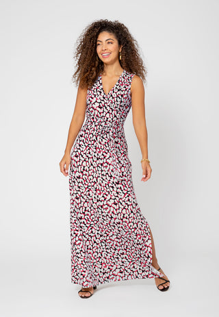 Vestido longo sem mangas Leota feminino, perfeito, com estampa de leopardo e pomba, branco