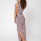 Vestido longo sem mangas Leota feminino, perfeito, com estampa de leopardo e pomba, branco