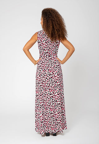 Vestido longo sem mangas Leota feminino, perfeito, com estampa de leopardo e pomba, branco
