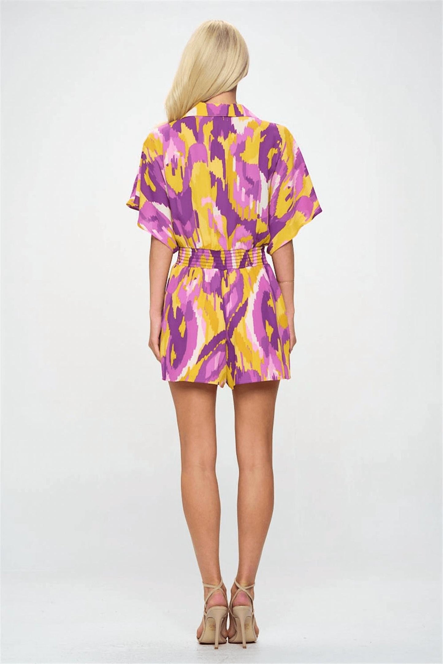 Adrienne - Button Down Smocked Waist Romper