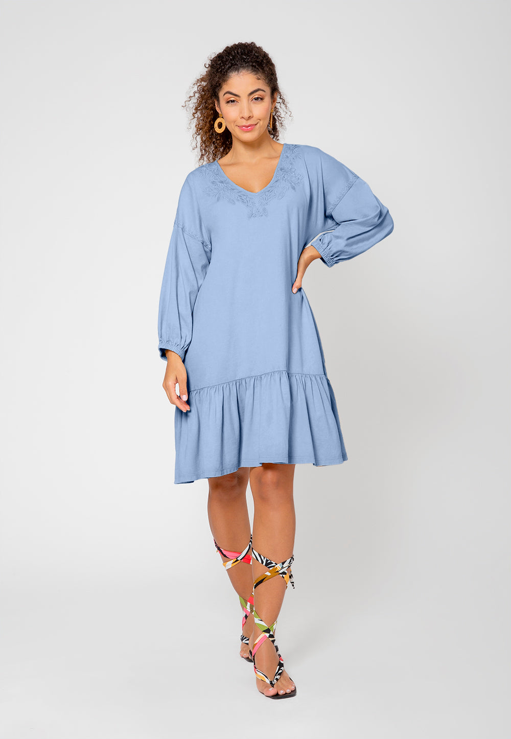 Vestido Luna Bordado Leota Feminino em Azul Chambray Grande Azul Lord &amp; Taylor