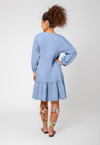 Leota Women's Embroidered Luna Dress in Chambray Blue Large Lord & Taylor Blue